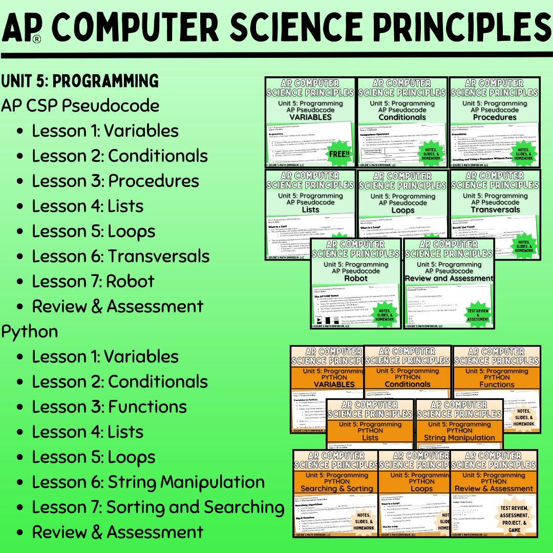 Goldie’s FULL CURRICULUM for AP® Computer Science Principles with PYTH ...