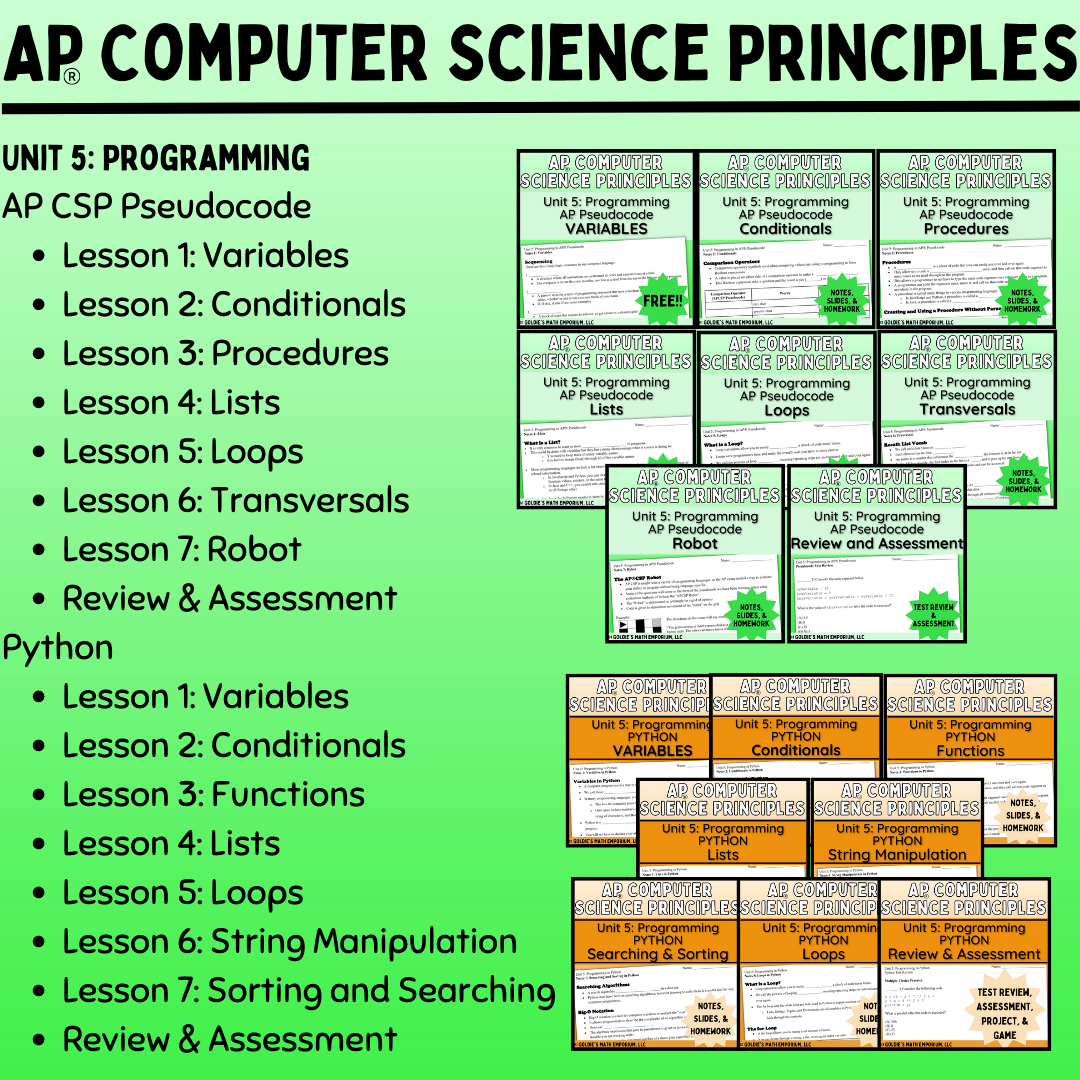 Goldie’s FULL CURRICULUM for AP® Computer Science Principles with PYTHON