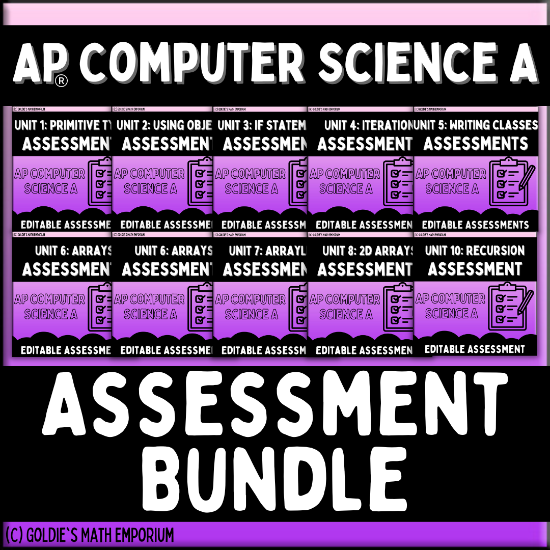 java coding projects - ap computer science a bundle by... Goldie’s Assessment Bundle for AP® Computer Science A – Goldie's Math ...