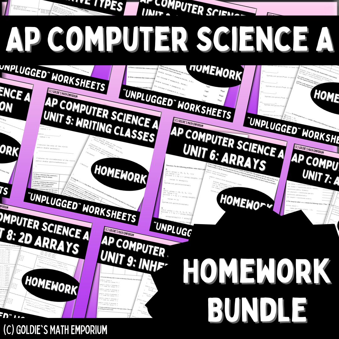 java coding projects - ap computer science a bundle by... Goldie's AP® Computer Science A Homework BUNDLE – Goldie's Math Emporium