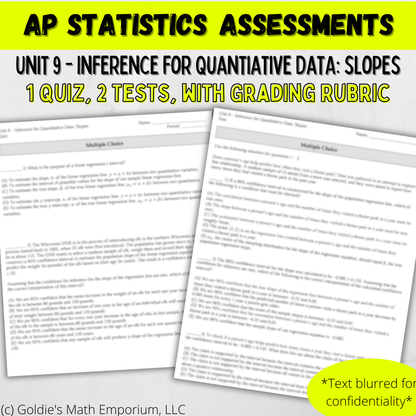 Goldie’s Unit 9 - Inference for Slopes - Assessments for AP® Statistics