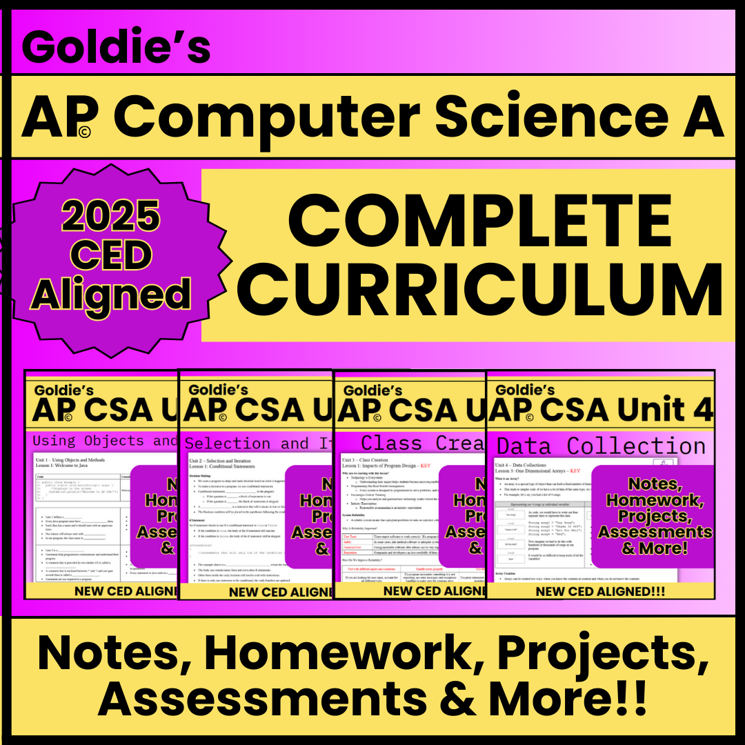 java coding projects - ap computer science a bundle by... Goldie's FULL CURRICULUM for AP® Computer Science A – Goldie's Math ...