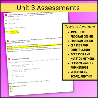 AP® CSA Unit 3: Class Creation | Goldie's Assessments