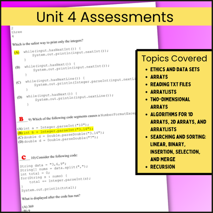 AP® CSA Unit 4: Data Collections | Goldie's Assessments