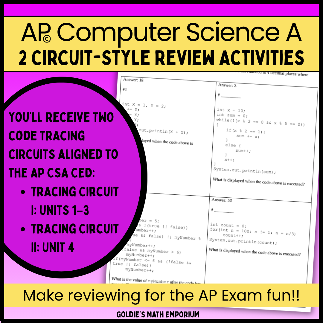 AP® Computer Science A | Goldie's Circuit Review Activities | AP Exam Test Prep
