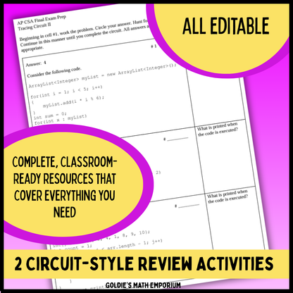 AP® Computer Science A | Goldie's Circuit Review Activities | AP Exam Test Prep