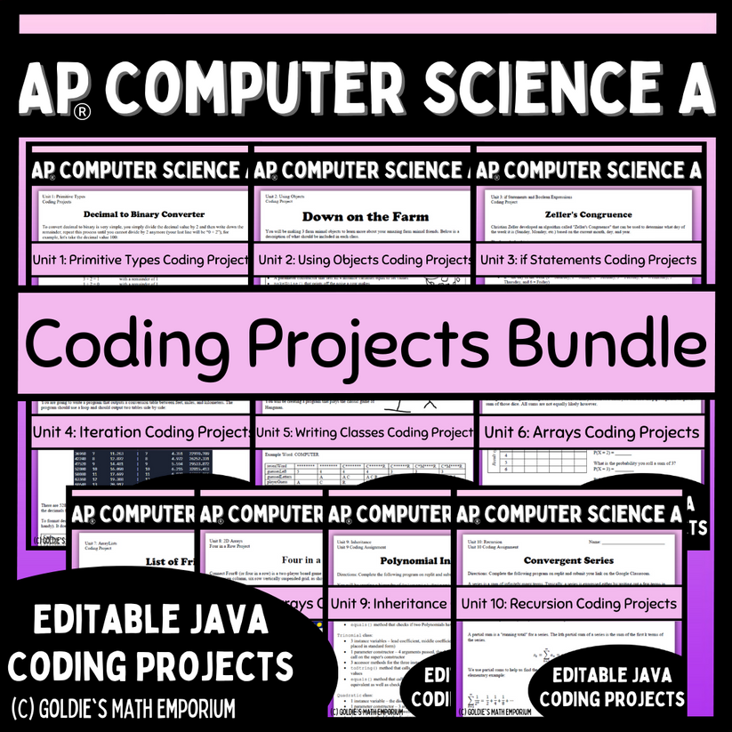 Goldie's AP® Computer Science A Coding Projects BUNDLE – Goldie's Math ...