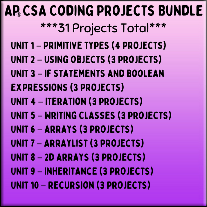 Goldie S Ap Computer Science A Coding Projects Bundle Goldie S Math Goldie S Ap Computer Science A Coding Projects Bundle Goldie S Math