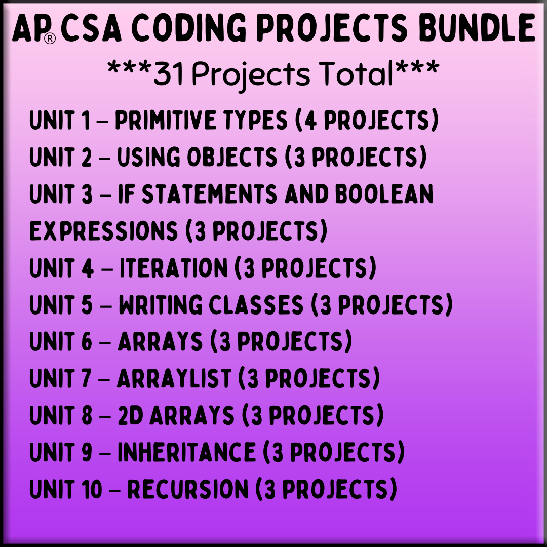 Goldie's AP® Computer Science A Coding Projects BUNDLE