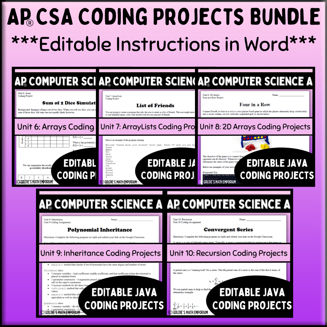 Goldie's AP® Computer Science A Coding Projects BUNDLE