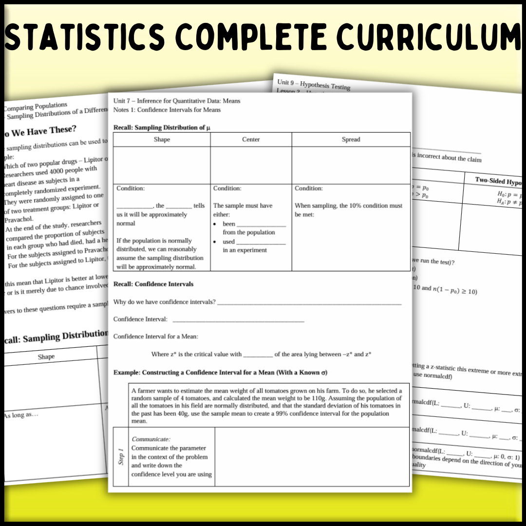 Statistics: COMPLETE Curriculum Bundle (Units 1 - 11)