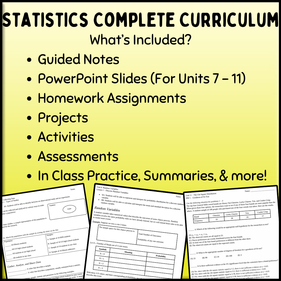 Statistics: COMPLETE Curriculum Bundle (Units 1 - 11)