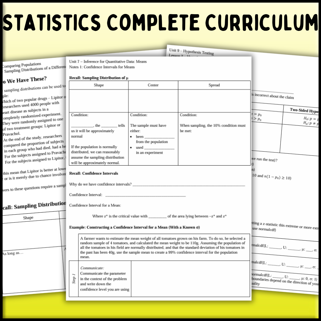 Statistics: COMPLETE Curriculum Bundle (Units 1 - 12)