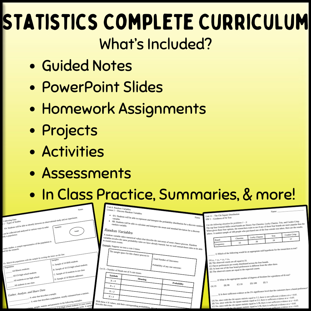 Statistics: COMPLETE Curriculum Bundle (Units 1 - 11)