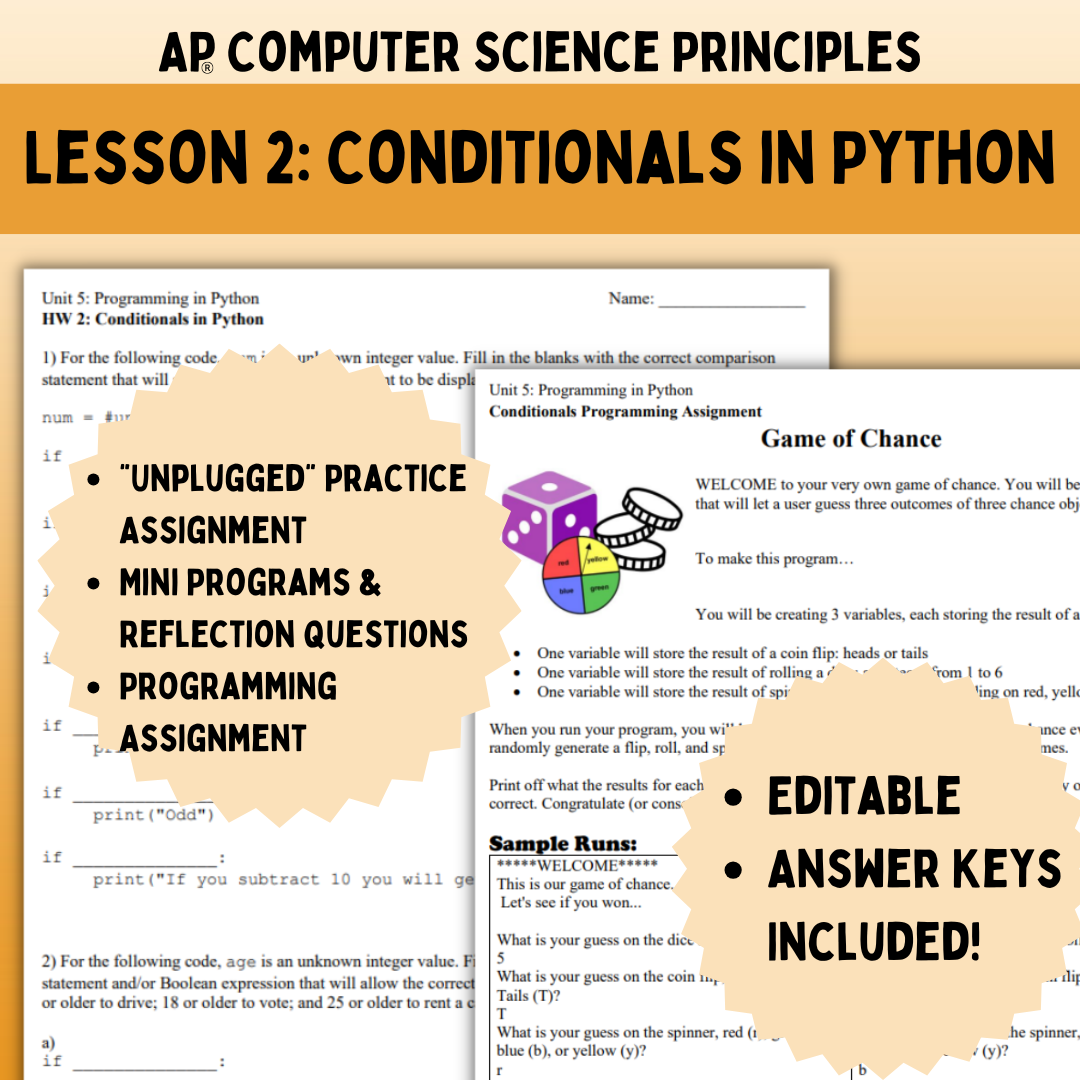 Goldie’s AP® CSP Programming in Python – Lesson 2: Conditionals