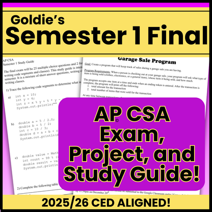 AP CSA Semester 1 Final Exam Bundle | Goldie's AP CSA Curriculum Resource