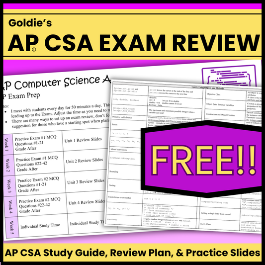 FREE AP® Computer Science A | Goldie's Exam Review | AP Exam Test Prep