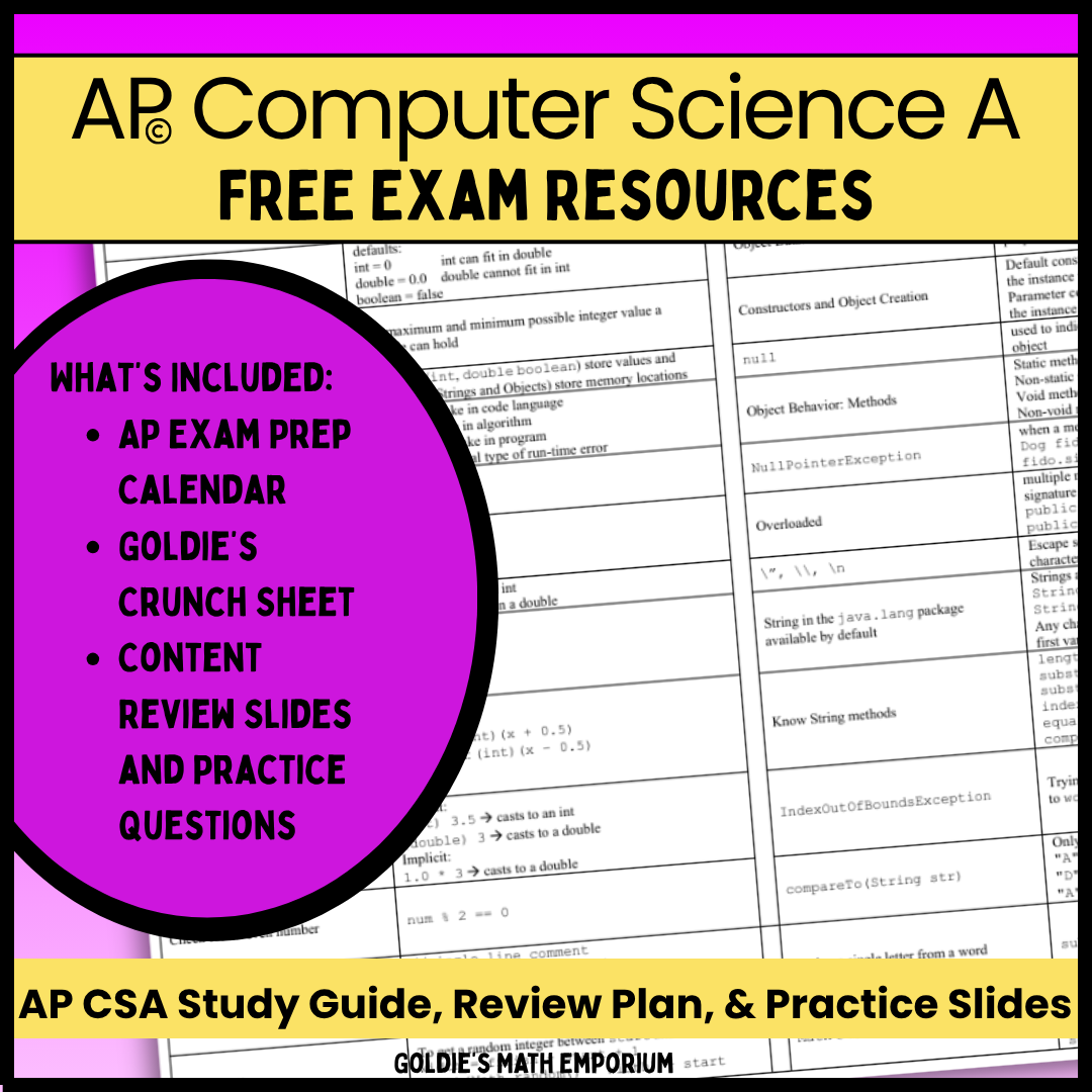 FREE AP® Computer Science A | Goldie's Exam Review | AP Exam Test Prep