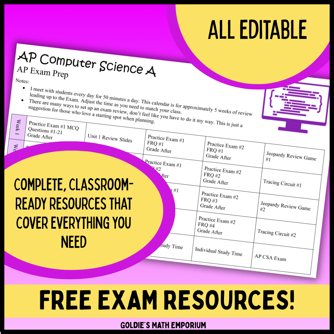 FREE AP® Computer Science A | Goldie's Exam Review | AP Exam Test Prep