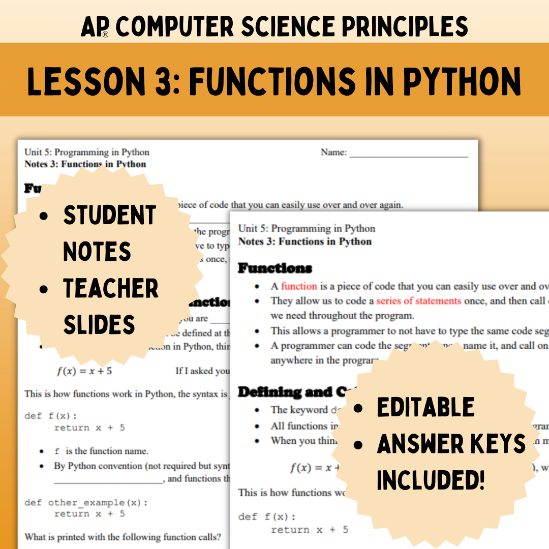 Goldie’s AP® CSP Programming in Python – Lesson 3: Functions