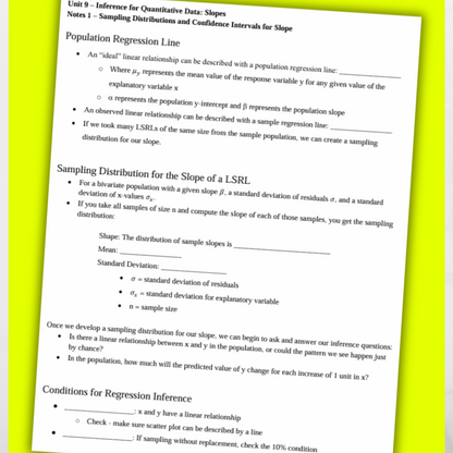 Goldie’s Unit 9 - Inference for Slopes - GUIDED NOTES for AP® Statistics