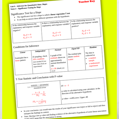 Goldie’s Unit 9 - Inference for Slopes - GUIDED NOTES for AP® Statistics