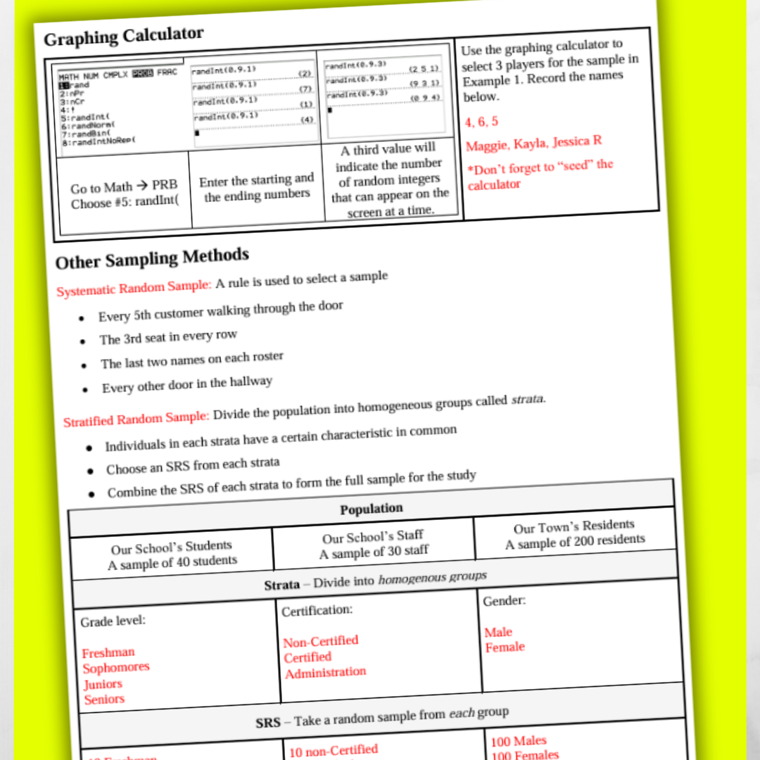 Goldie’s Unit 3 - Collecting Data - GUIDED NOTES for AP® Statistics