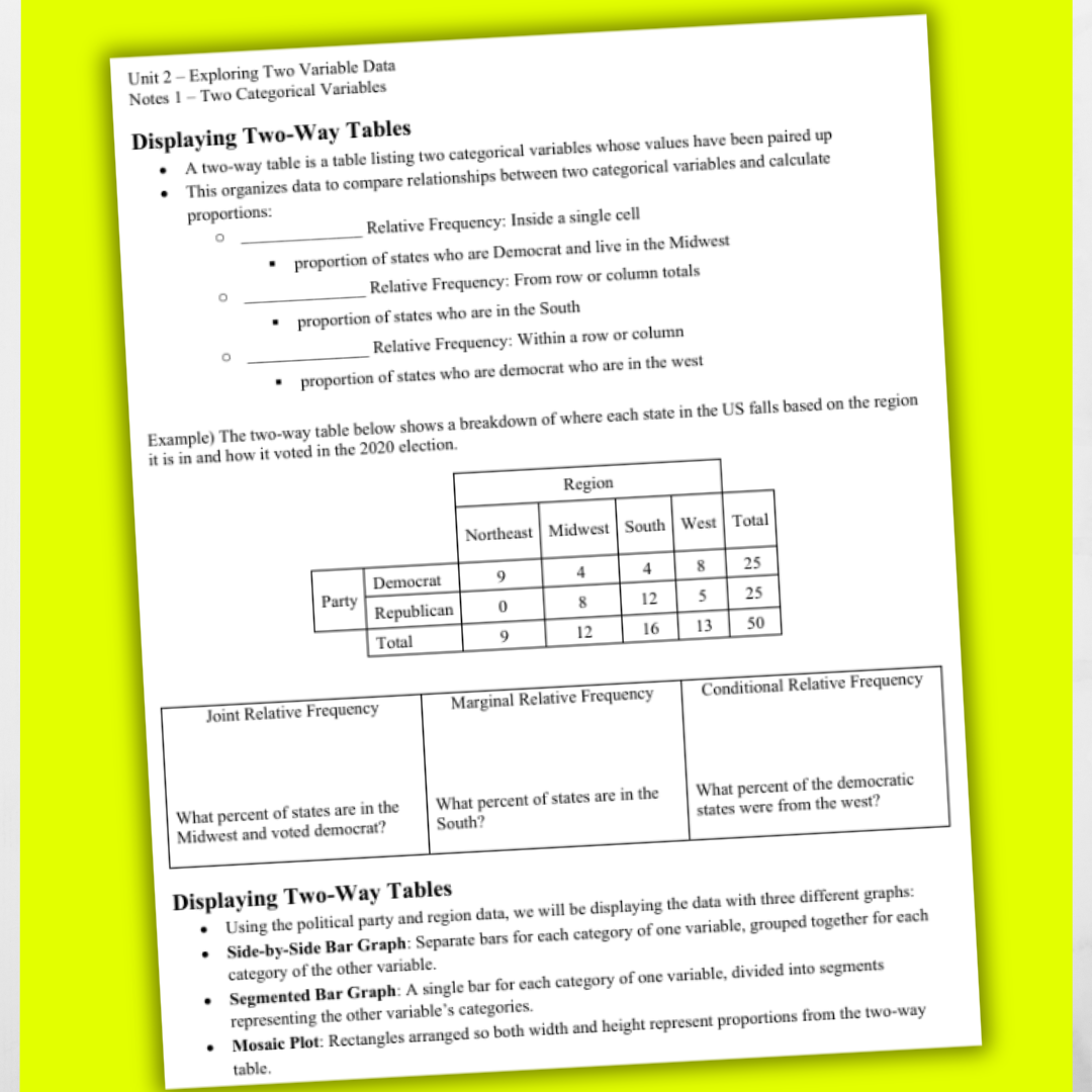 Goldie’s Unit 2 - Exploring Two Variable Data - GUIDED NOTES for AP® Statistics
