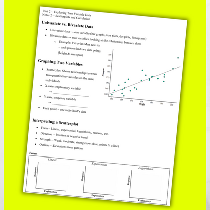 Goldie’s Unit 2 - Exploring Two Variable Data - GUIDED NOTES for AP® Statistics