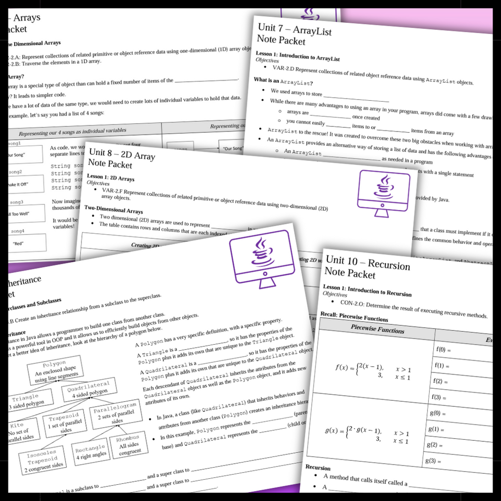 Goldie's AP® Computer Science A Guided Note BUNDLE – Goldie's Math Emporium