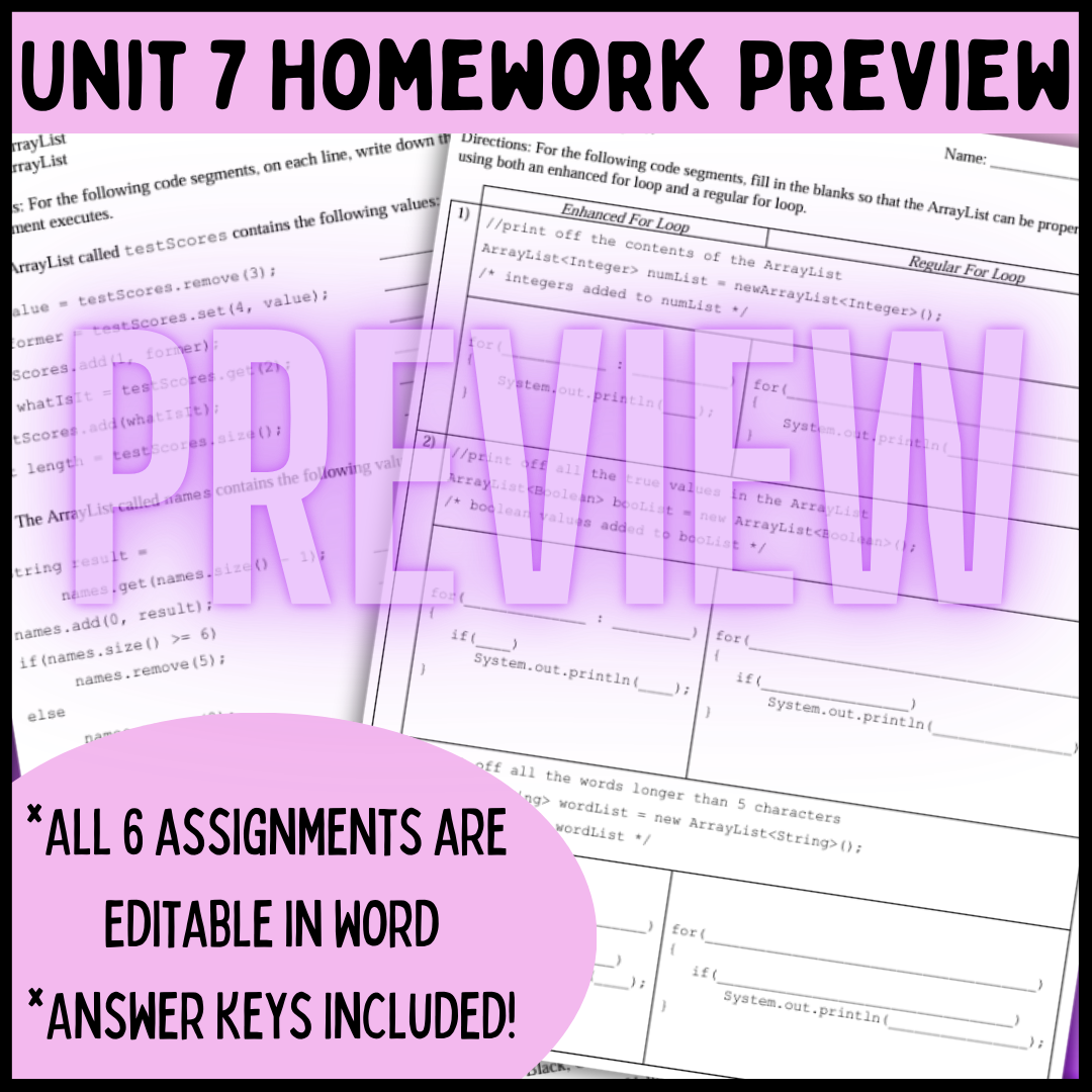 Goldie's AP® Computer Science A Unit 7: ArrayList HOMEWORK