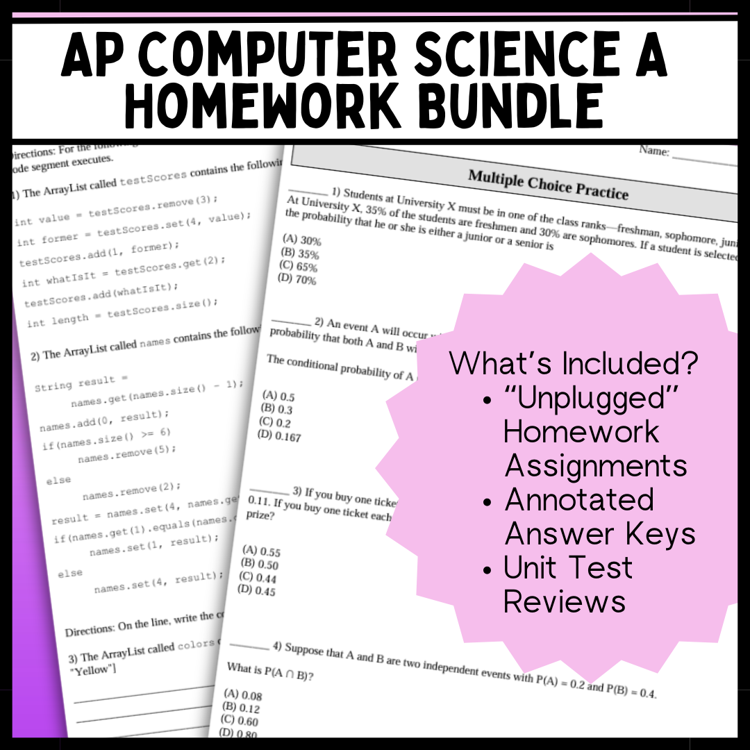 Goldie's AP® Computer Science A Homework BUNDLE