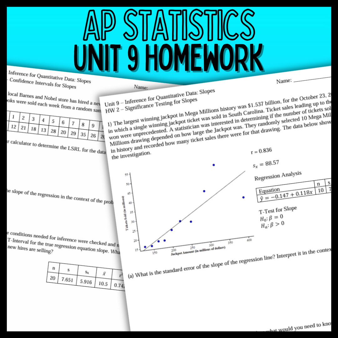 Goldie’s Unit 9 - Inference for Slopes - Homework for AP® Statistics