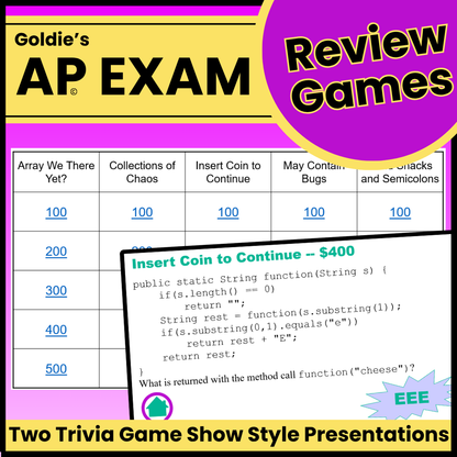 AP® Computer Science A | Goldie's Game Show Review Games | AP Exam Test Prep