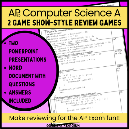 AP® Computer Science A | Goldie's Game Show Review Games | AP Exam Test Prep