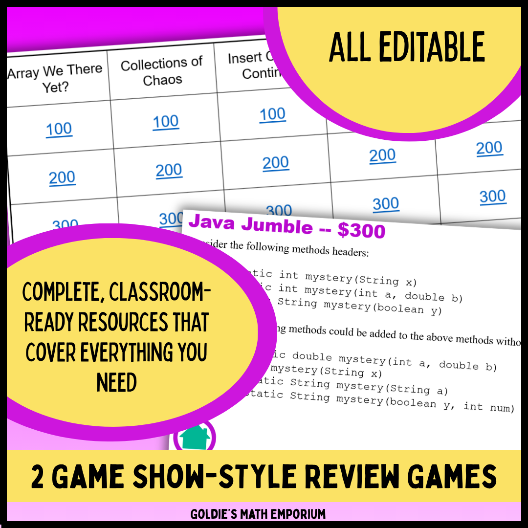 AP® Computer Science A | Goldie's Game Show Review Games | AP Exam Test Prep