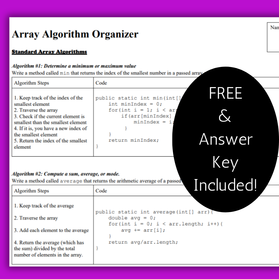 FREE Array Algorithm Organizer for AP CSA