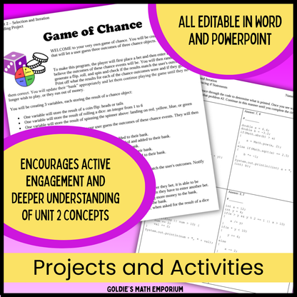 AP® CSA Unit 2: Selection and Iteration | Goldie's Projects & Activities