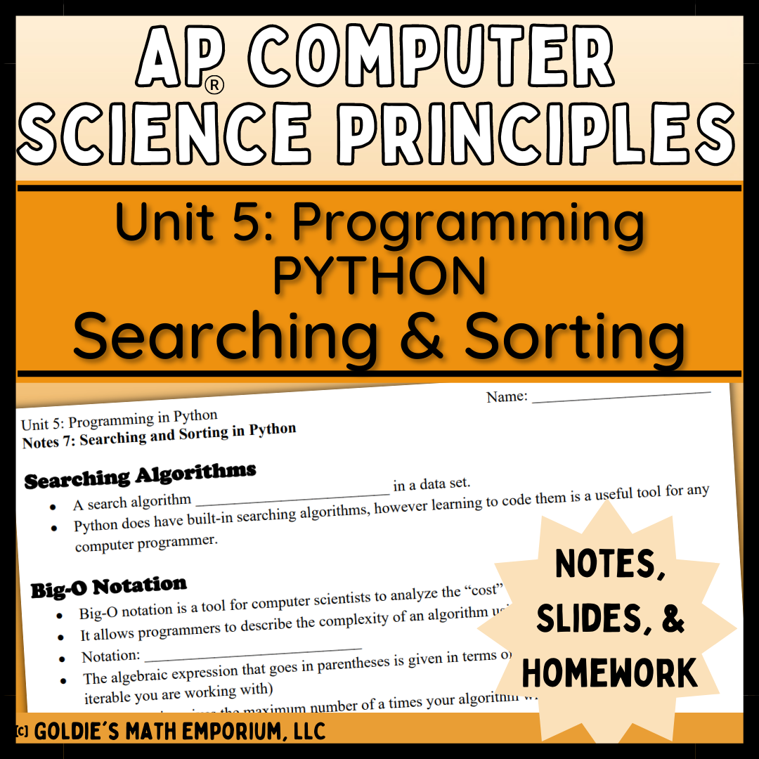 Goldieās APĀ® CSP Programming in Python ā Lesson 7: Searching and Sorti ...