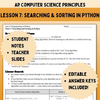 Goldie’s AP® CSP Programming in Python – Lesson 7: Searching and Sorting