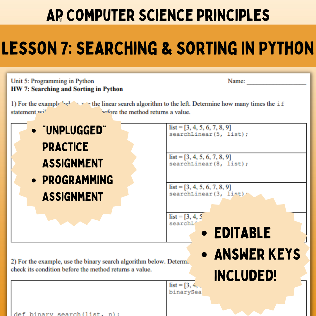 Goldie’s AP® CSP Programming in Python – Lesson 7: Searching and Sorting