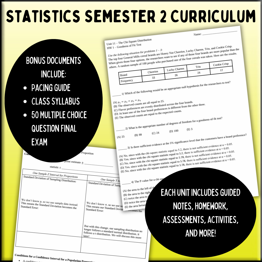 Statistics: Semester 2 Curriculum Bundle (Units 7 - 12)