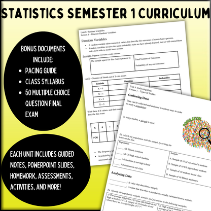 Statistics: Semester 1 Curriculum Bundle (Units 1 - 6)