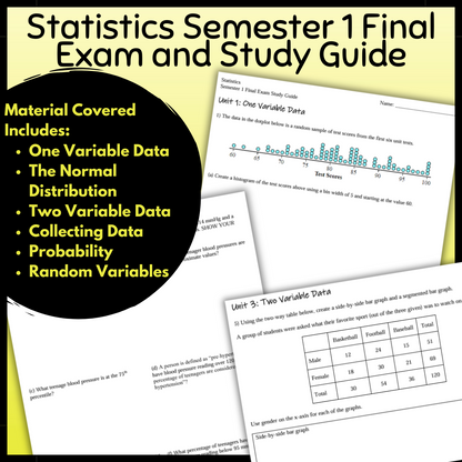 Statistics: Semester 1 Final Exam and Study Guide