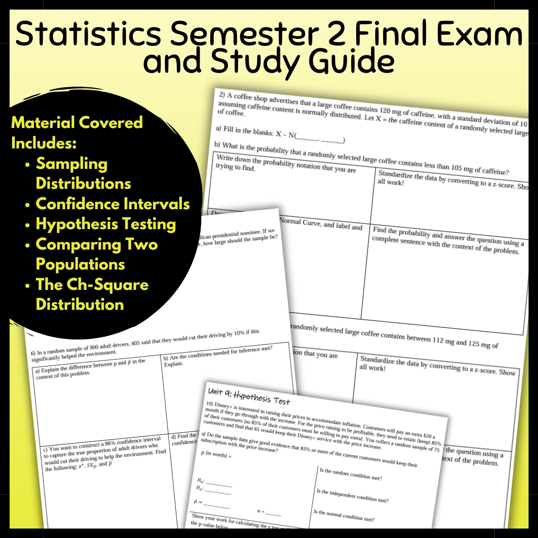 Statistics: Semester 2 Final Exam and Study Guide