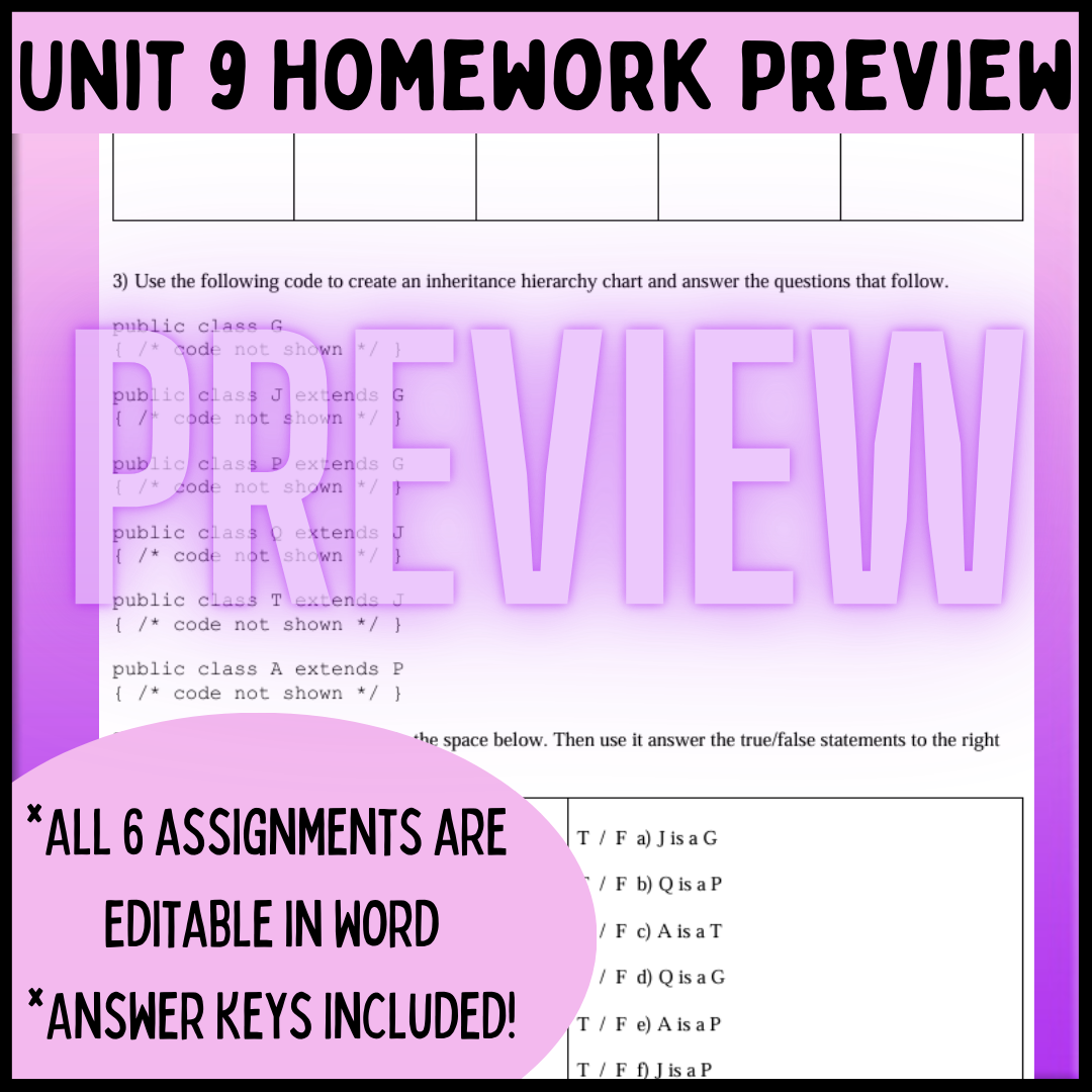 Goldie's AP® Computer Science A Unit 9: Inheritance HOMEWORK