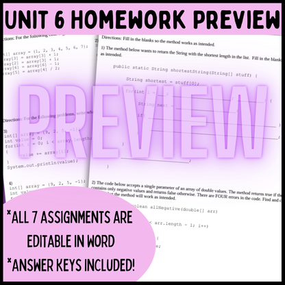 Goldie's AP® Computer Science A Unit 6: Arrays HOMEWORK