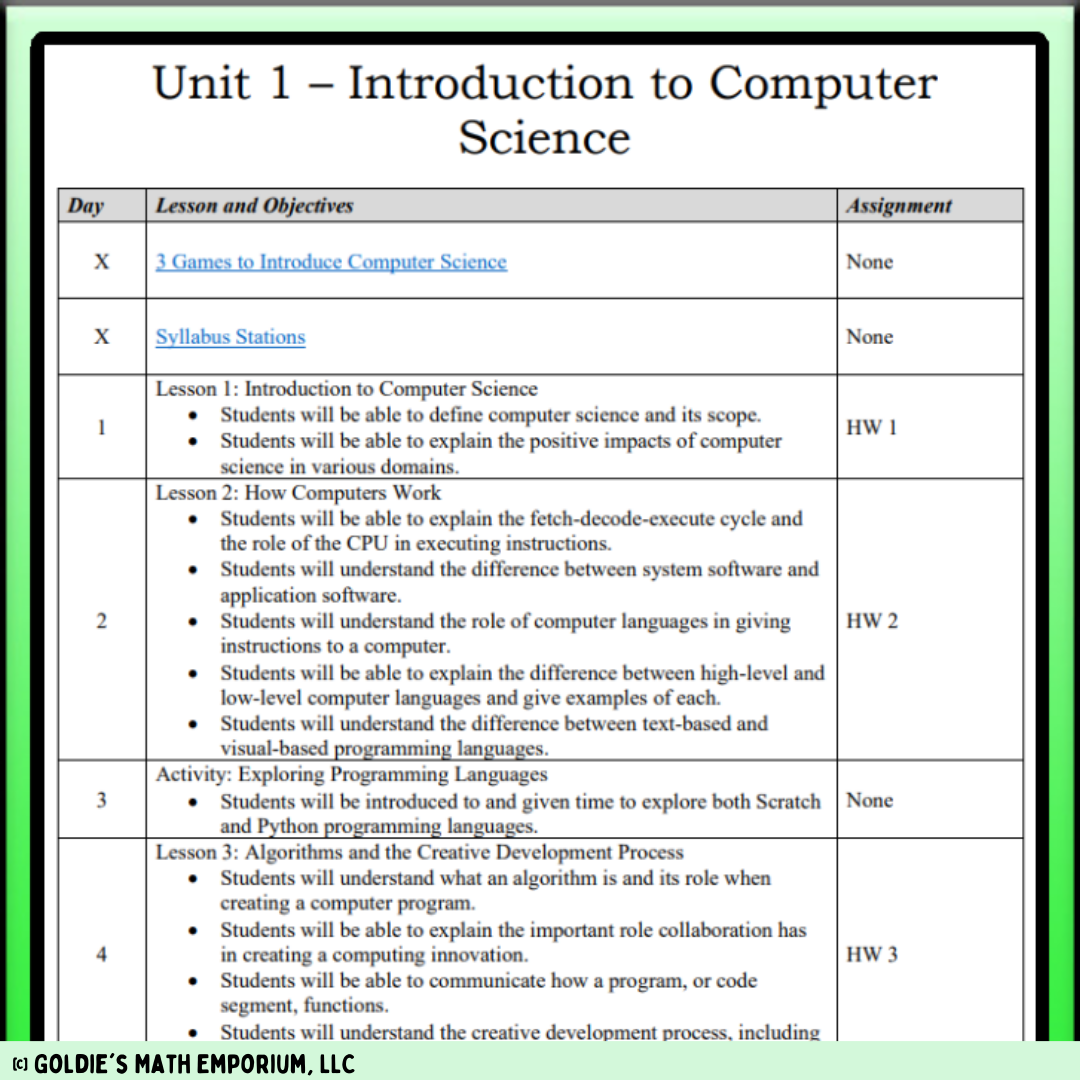 Goldie’s AP® Computer Science Principles – Unit 1 Introduction to Computer Science