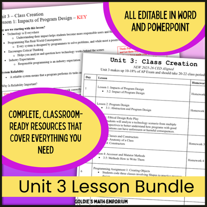Goldie's UNIT 3 LESSON BUNDLE for AP® Computer Science A
