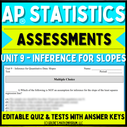 Goldie’s Unit 9 - Inference for Slopes - Assessments for AP® Statistics